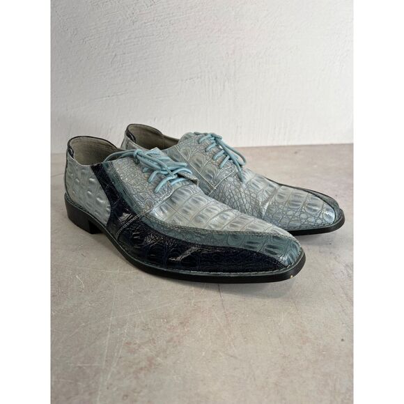 SIO Mens Alligator Print Leather Lace-Up Dress Shoes Size 10.5 Blue‎ main image 9